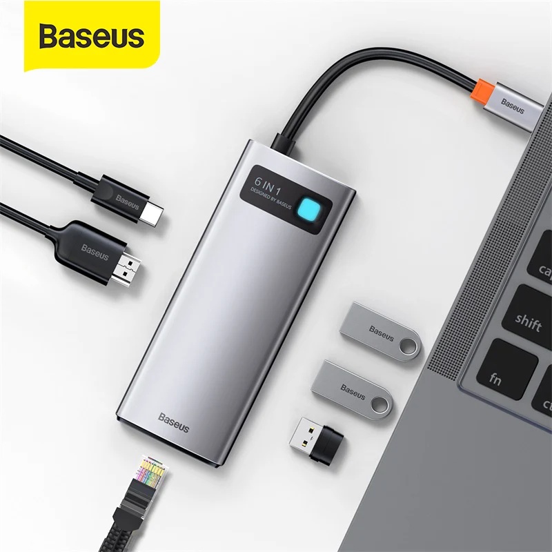 Bộ USB Hub type C Baseus Gleam 5 in 1 mở rộng USB 3.0, HDMI 4K cho laptop, và điện thoại | BigBuy360 - bigbuy360.vn