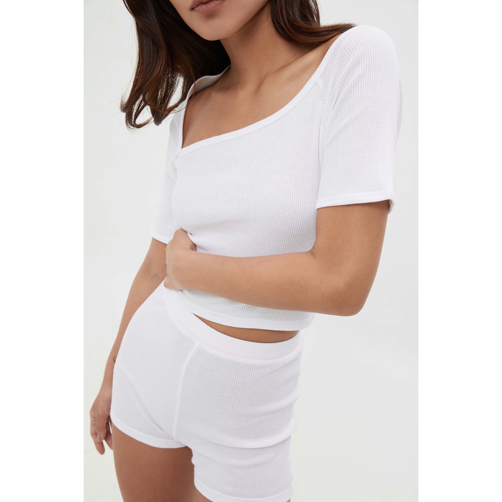 TheBlueTshirt - Áo thun Croptop Nữ - Neckline - Cutout Rib Cotton Top