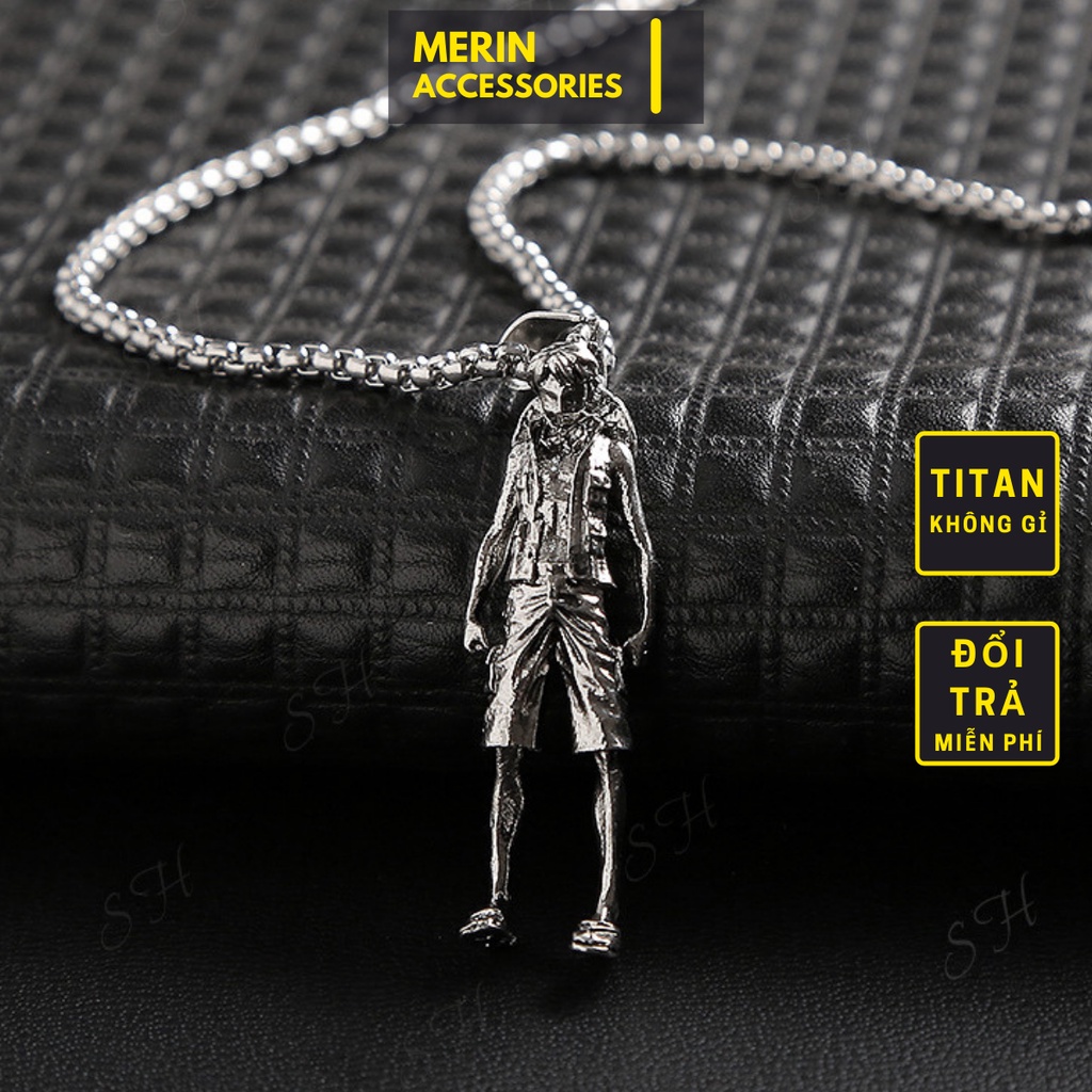 Dây Chuyền One Piece Luffy Merin Accessories Màu Bạc- Mặt Vòng Cổ Nhân Vật Hoạt Hình Anime Luffy Thép Titan Không Gỉ