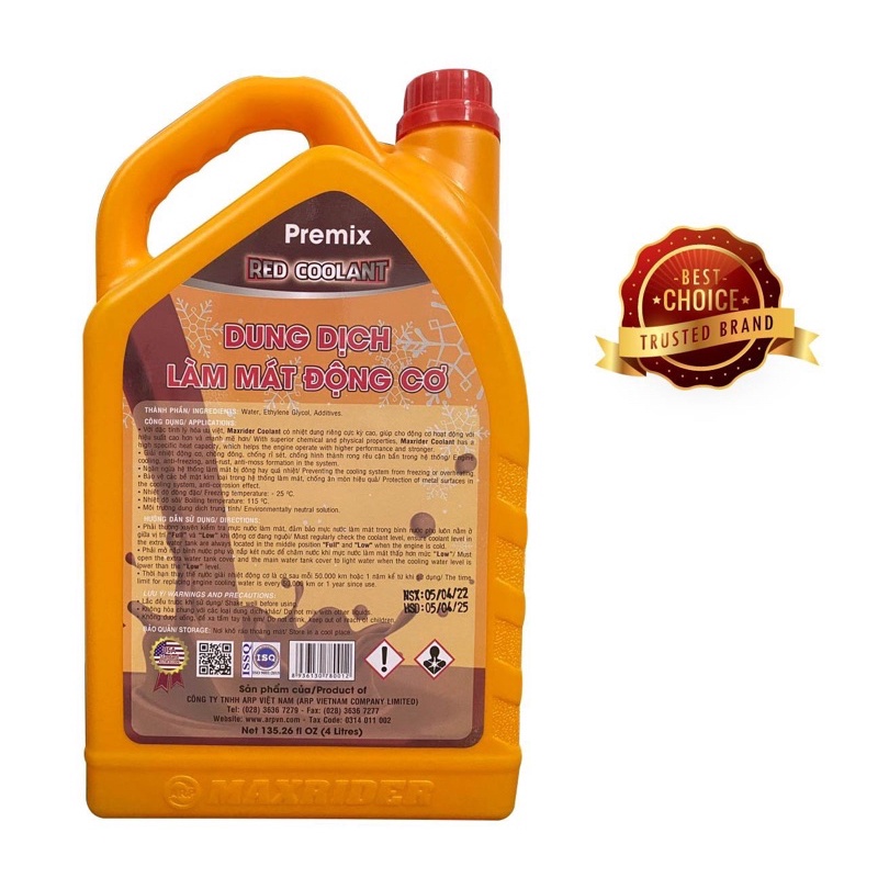 💯NƯỚC LÀM MÁT ĐỘNG CƠ PHỔ THÔNG - MAXRIDER COOLANT - MÀU ĐỎ
