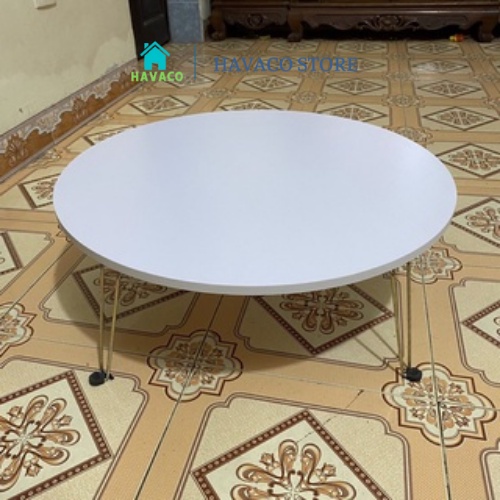 bàn tròn gấp gọn màu trắng kích thước 70x70x28 cm