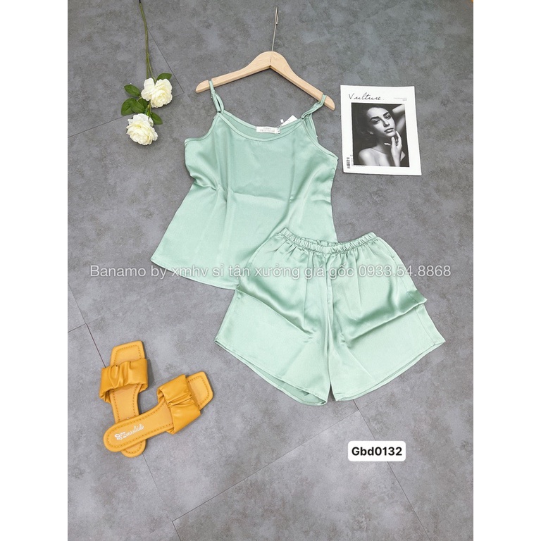 Bộ lụa 2 dây Banamo Fashion chất lụa trơn cao cấp thời trang, set lụa hai dây mặc nhà 173