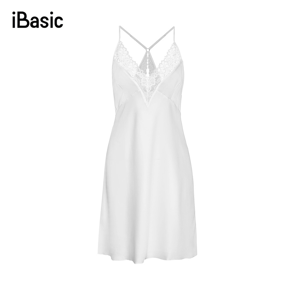 Đầm ngủ lụa satin phối ren mềm mại iBasic SW038