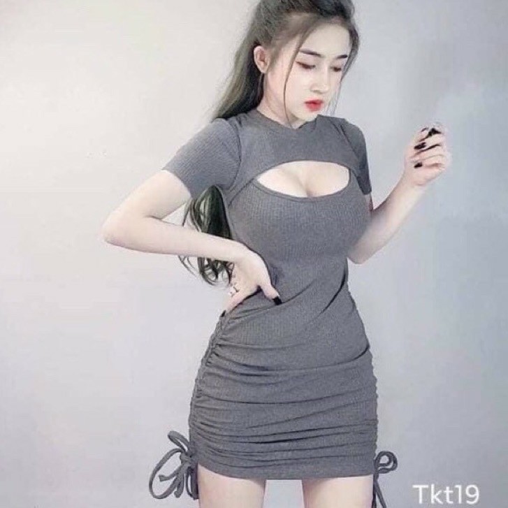 váy body khoét ngực dây rút 2 bên sườn chất tăm nhiều màu quyến rũ