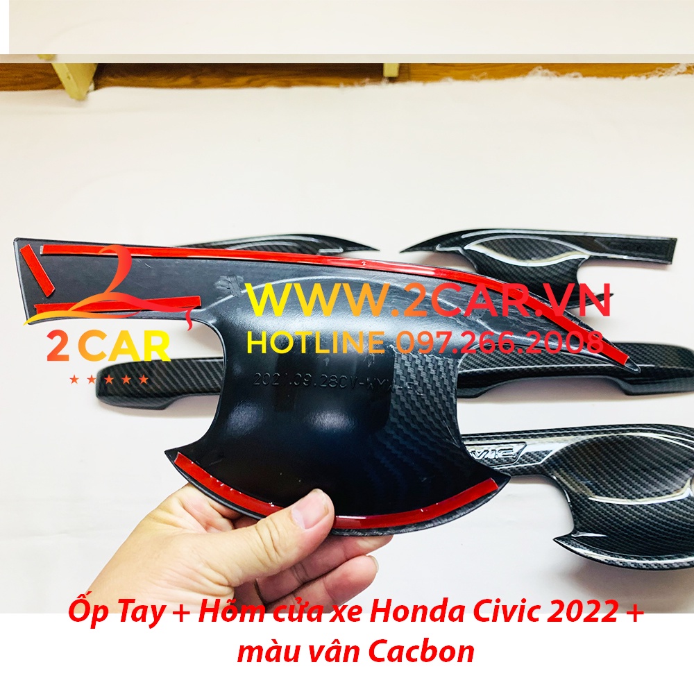 Ốp tay nắm, hõm cửa CARBON xe Honda Civic 2022 - 2023 màu vân cacbon cao cấp