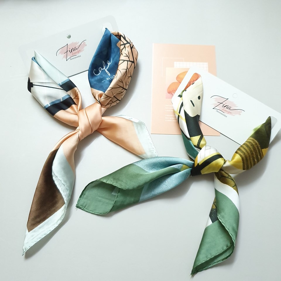 Khăn turban - Khăn lụa thắt nơ cổ bản 50x50cm