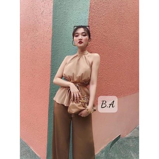 SET ÁO YẾM LỤA HỞ LƯNG MIX QUẦN SỚ DÀI 2MÀU CỰC XINH