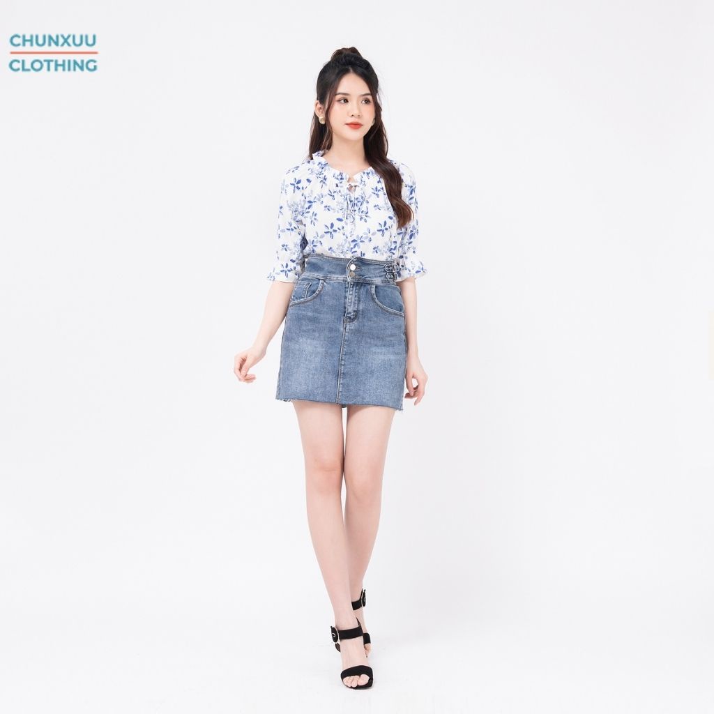 Áo sơ mi nữ tay lỡ thời trang công sở Chunxuu thiết kế cổ áo bèo họa tiết hoa nhí tươi sáng trẻ trung - XU15