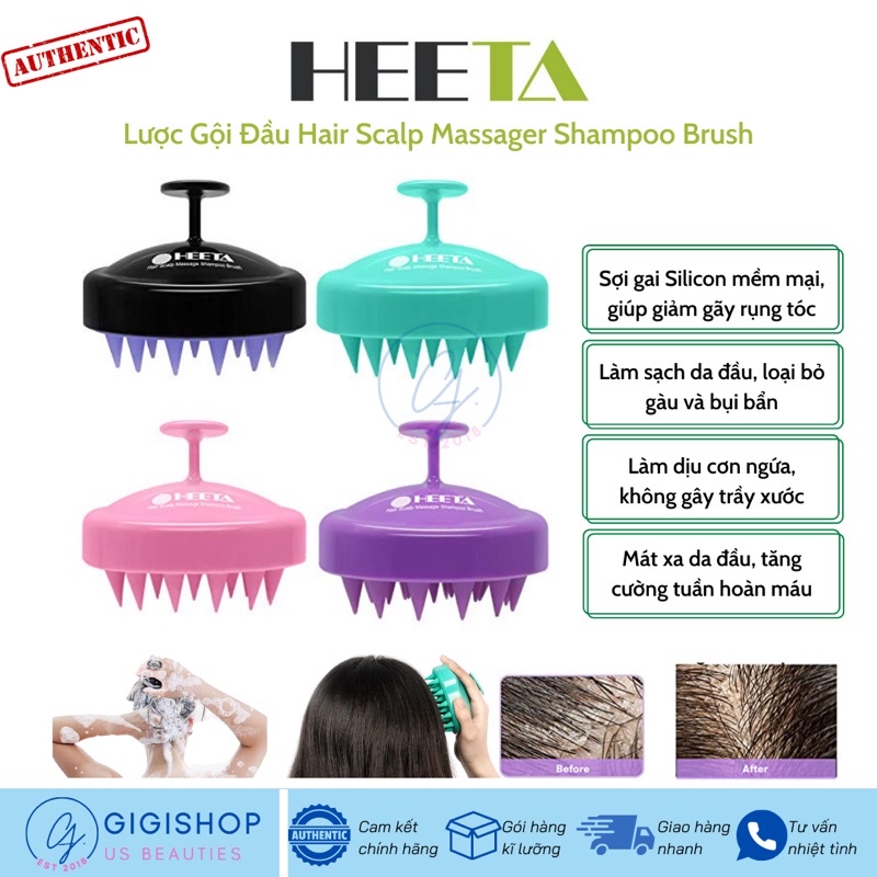 [USA] Lược gội đầu, massage da đầu Heeta Shampoo Brush 2 in 1