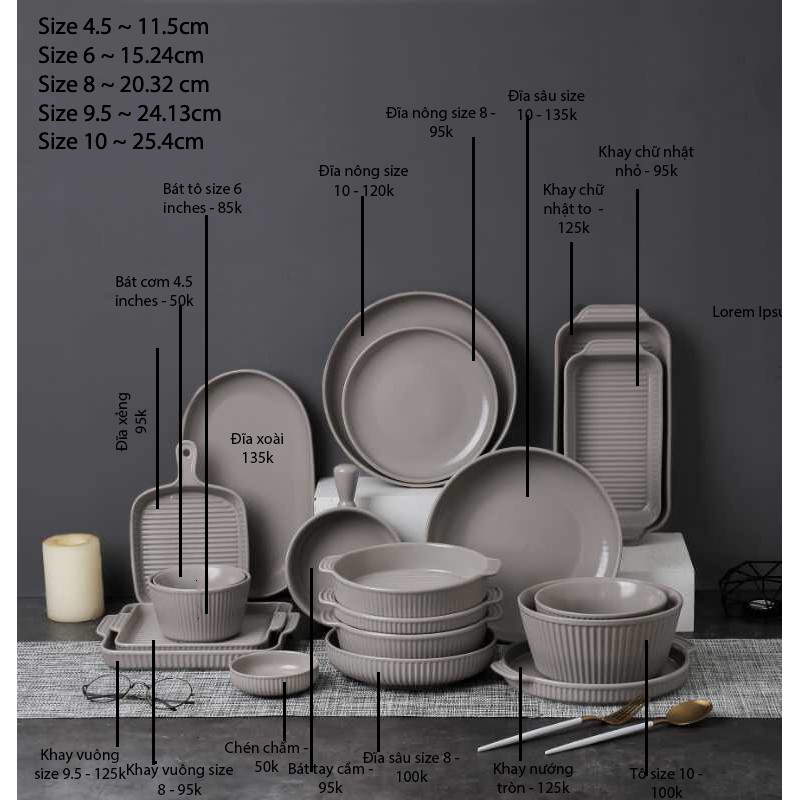 [LẺ] Bộ Bát Đĩa Sứ [Matte Gray] [Cao Cấp] sang trọng, đẳng cấp, độc đáo, giao hàng an toàn.