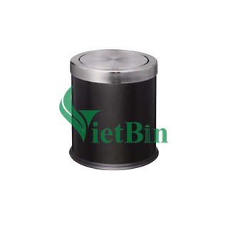 Thùng rác inox  tròn nắp bập bênh màu đen