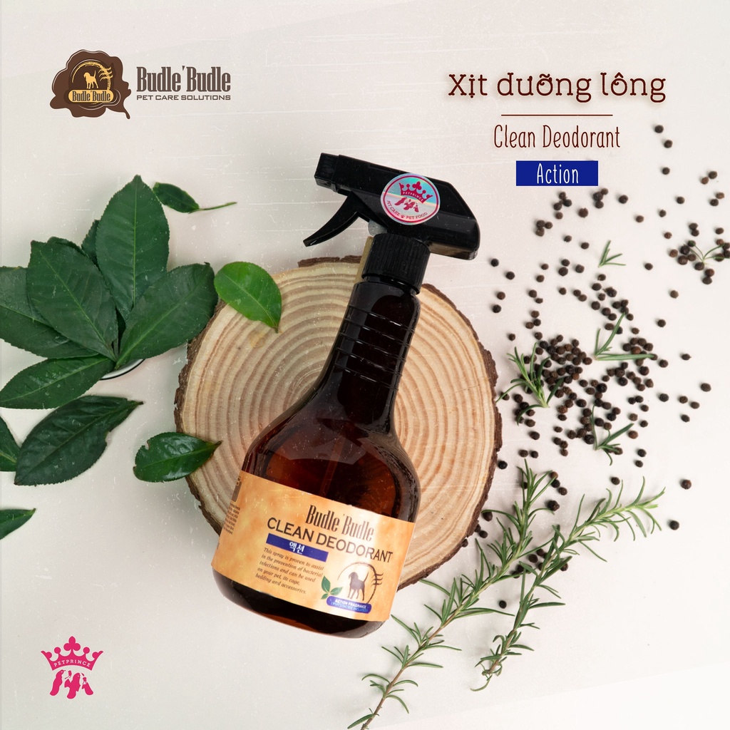 Xịt khử mùi cho chó mèo Budle Budle 530ml dưỡng lông diệt khuẩn - Xịt khử mùi chó mèo Vẩu Pet Shop