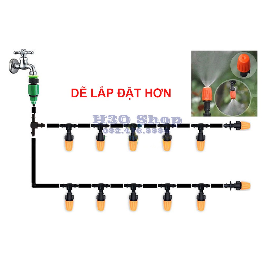 Bộ 12 Béc Vòi Tưới Phun Sương Và Dây 15m Loại 1 - Tưới Rau, Cây Cảnh, Làm Mát Không Khí