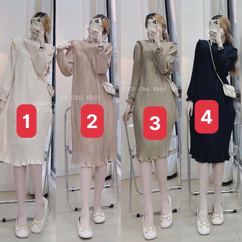 Váy  Kèm Đai Tay Bo Form Xuông Rộng-Bầu Bí Mặc Được | BigBuy360 - bigbuy360.vn
