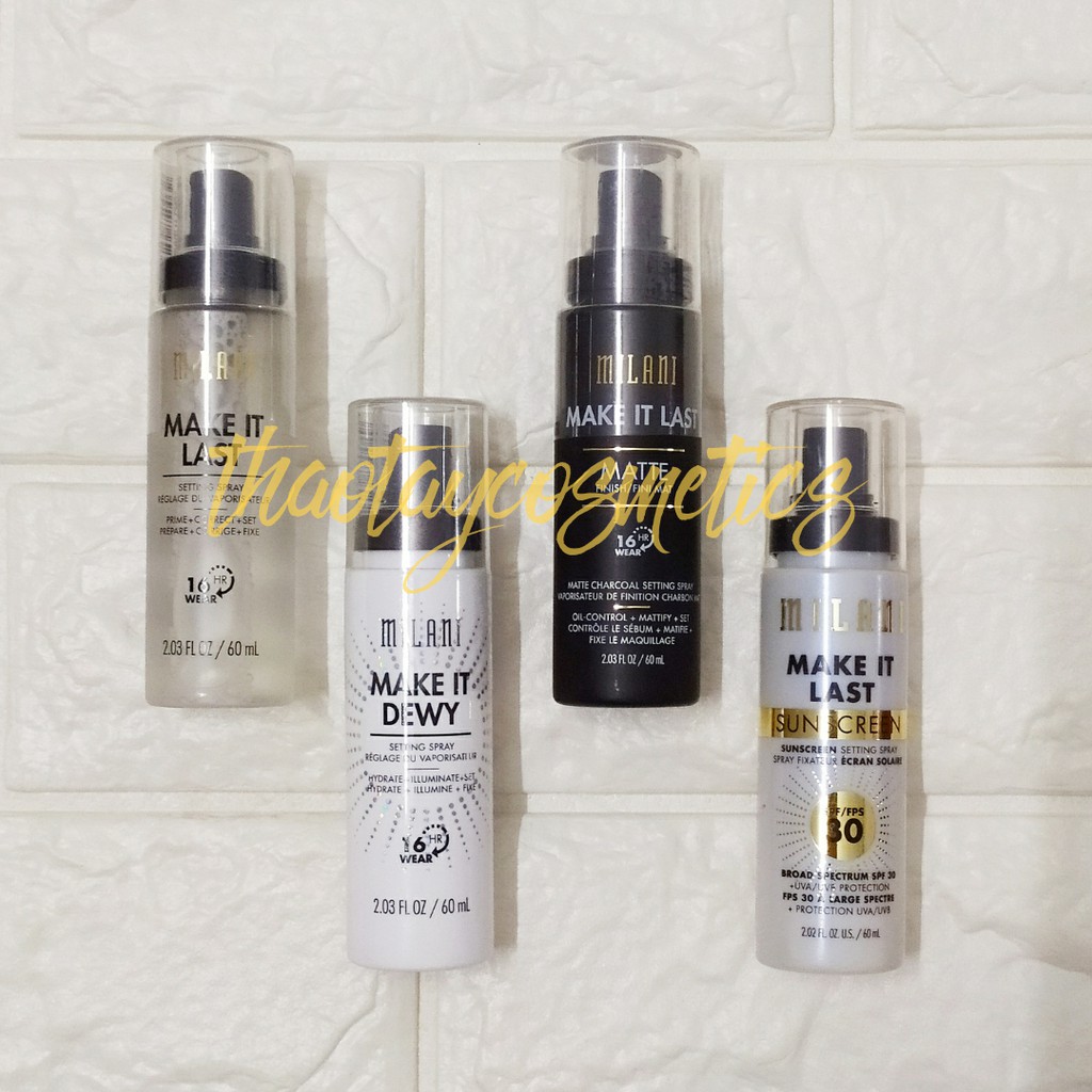 Xịt khóa nền giữ lớp trang điểm MILANI Make It Last/Dewy/Matte/Sunscreen SPF30 Setting Spray (60ml) | BigBuy360 - bigbuy360.vn