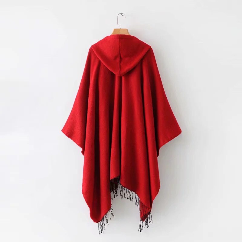 Áo choàng boho thổ cẩm nữ mùa thu đông vintage có mũ khăn poncho khoác ngoài len dạ ấm - Mã LE03 The Collar Box