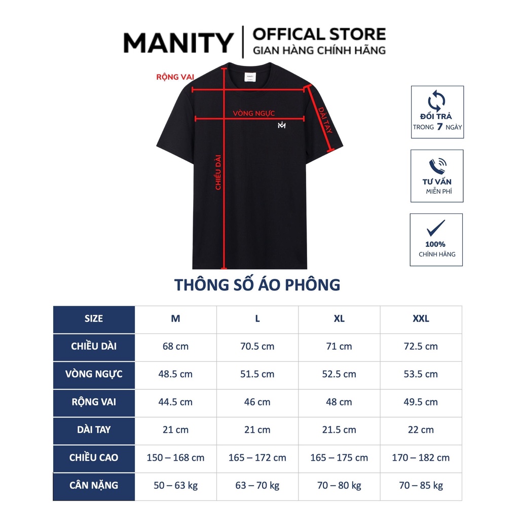 Áo thun nam MANITY cổ tròn thêu logo 2 màu cao cấp co giãn 4 chiều - APM001