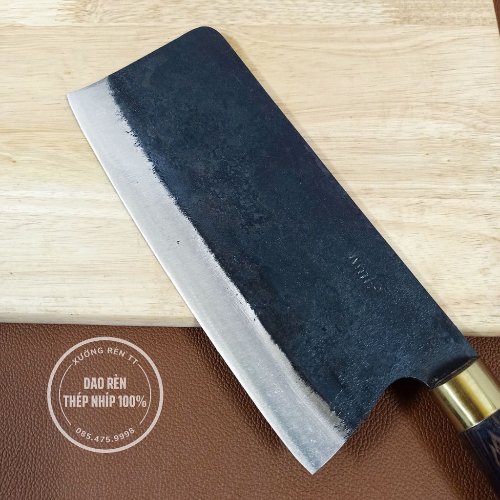 Dao Chặt Xương Thép Nhíp Nga - Dao Làm Bếp Rèn Thủ Công, Cán Gỗ Mun Cao Cấp