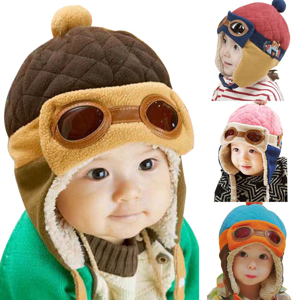 Nón beanie dạng phi công dễ thương ấm áp dành cho bé
