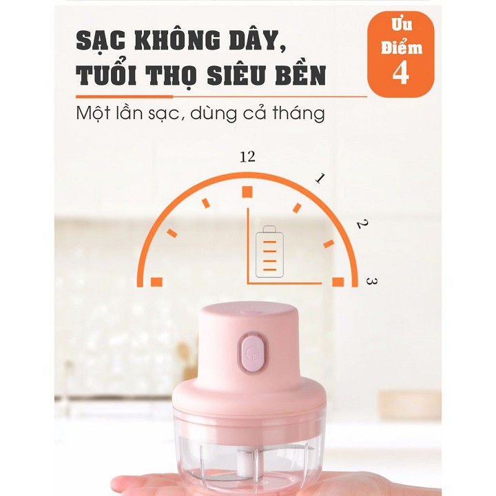 Máy Xay Mini Xay Hành Tỏi Tôm Cua Rau Củ Quả Sạc Điện Có Cổng Sạc Usb, Nhỏ Gọn Sang Trọng - ENZO PRO