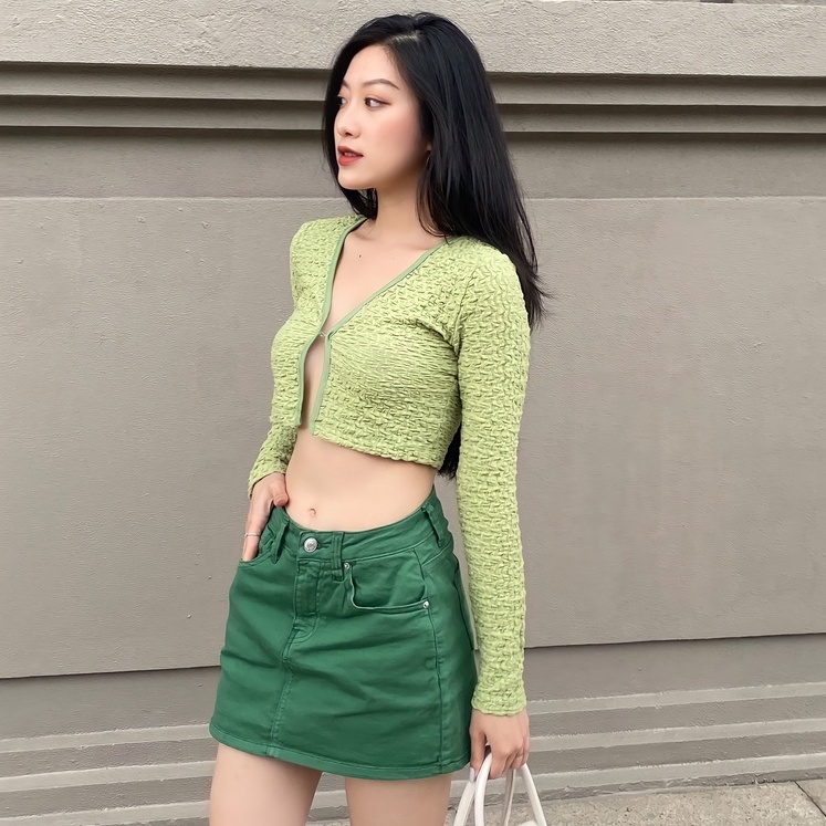 Áo cardigan croptop vải xốp cài móc nhiều màu | BigBuy360 - bigbuy360.vn