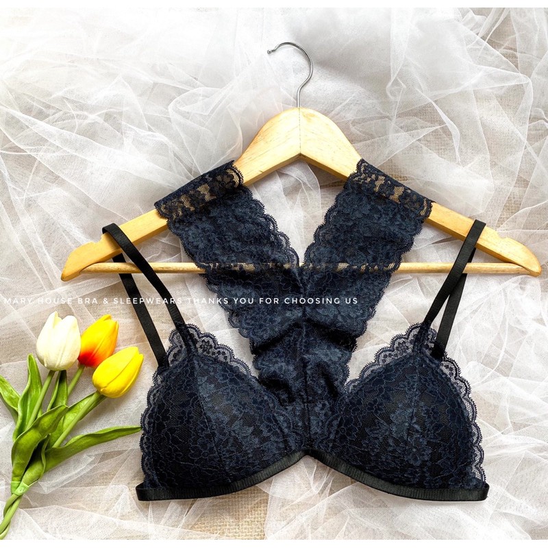 Bộ Bralette Ren Mút Ngực Quần Y Xanh Đen | BigBuy360 - bigbuy360.vn