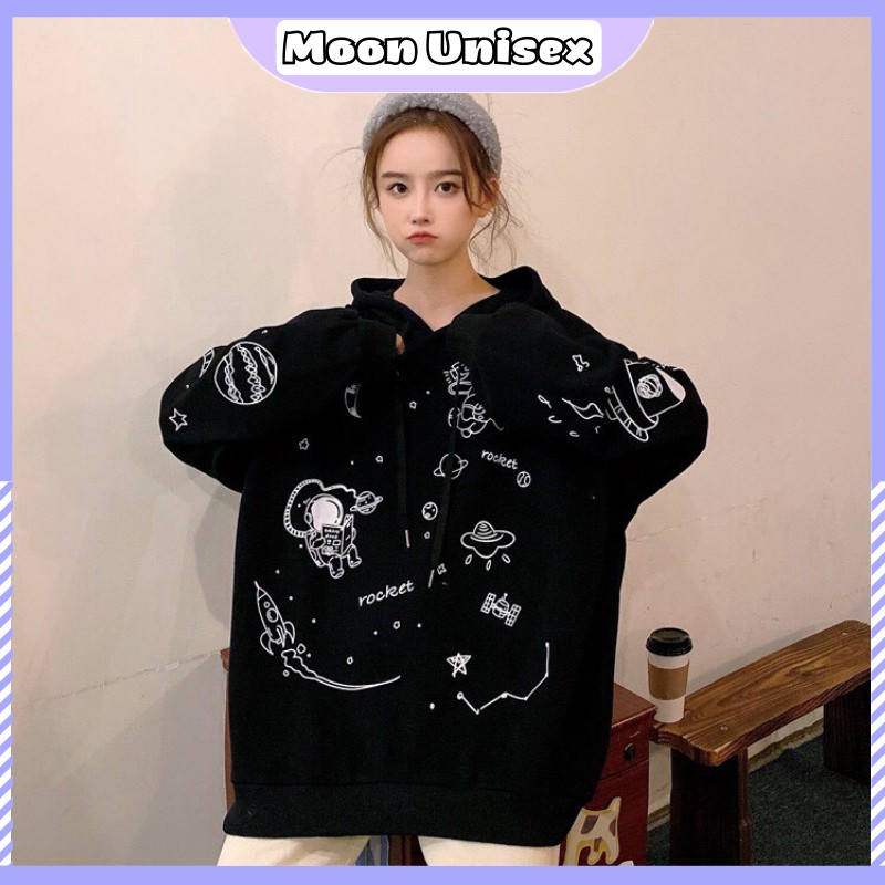 Áo hoodie nỉ in họa tiết ngoài hành tinh toàn thân có mũ - Moon Unisex