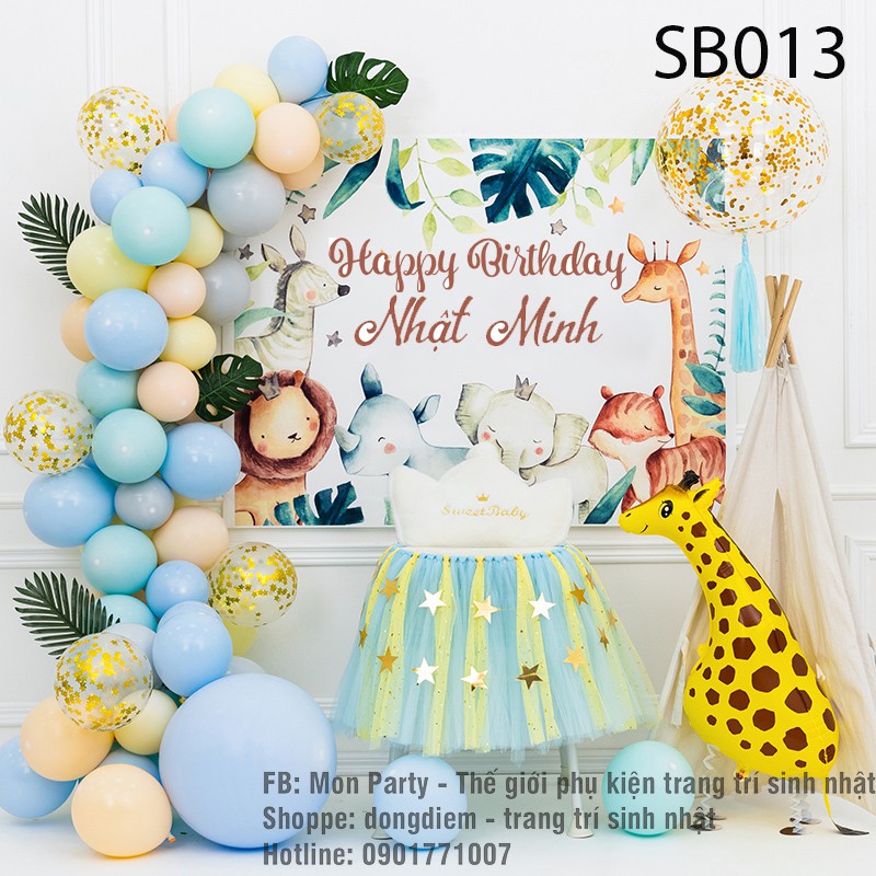 Set bóng trang trí sinh nhật Mon party kèm phông bạt in tên tuổi riêng của bé lên phông mẫu mới giá rẻ