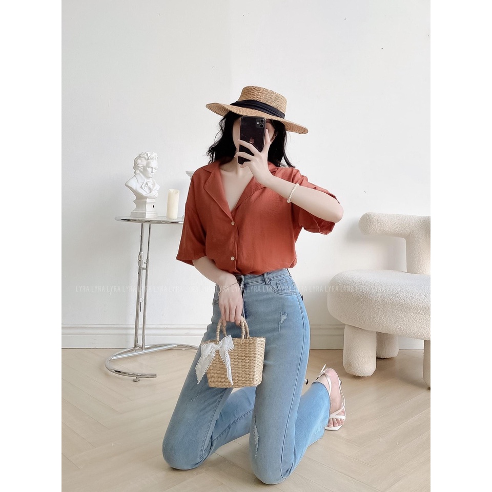Áo sơ mi cổ vest chất đũi