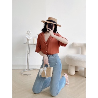 Áo sơ mi cổ vest chất đũi