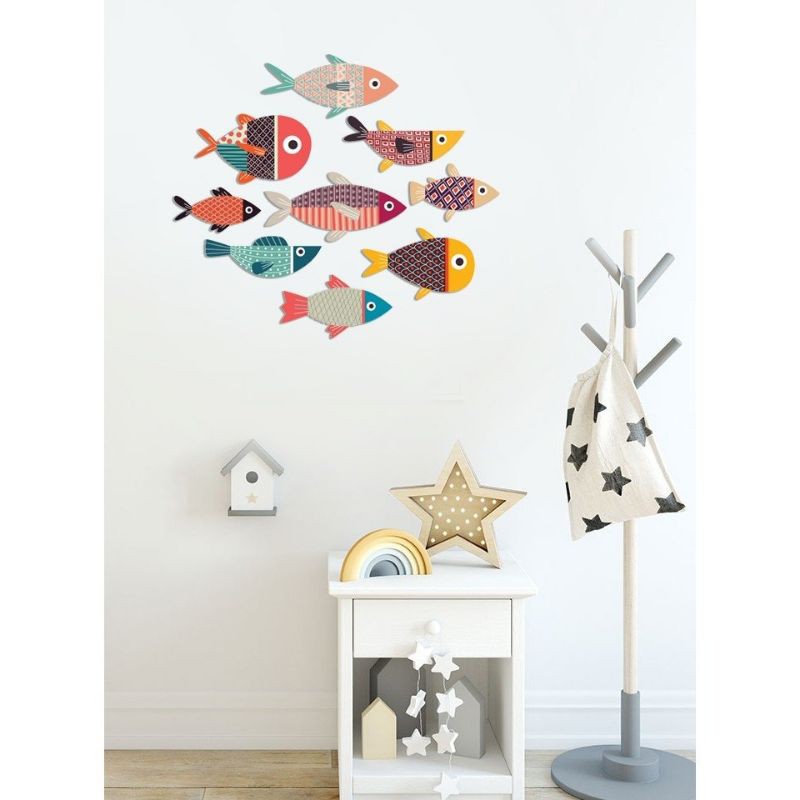 BỘ CÁ DECOR - 9 EM CÁ DÁN TƯỜNG SIÊU DỄ THƯƠNG - Kèm sẵn băng keo dán tường 2 mặt
