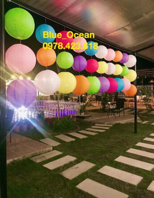 Đèn lồng Vải Lụa chống nước giá rẻ trang trí nhà hàng, quán ăn, siêu thị, trường học, quán cà phê ngoài trời 20cm
