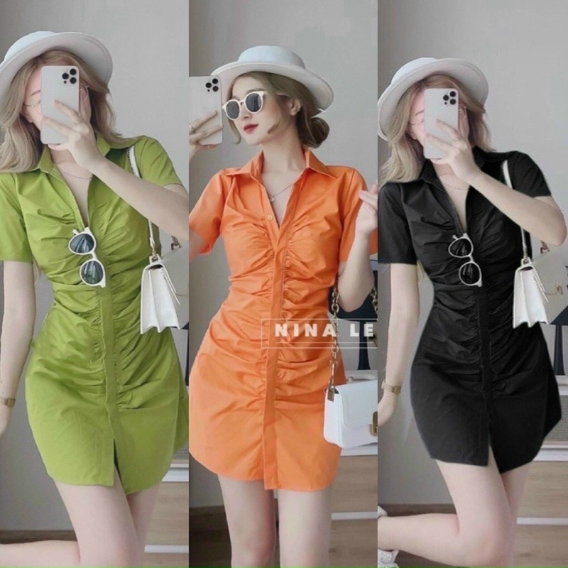 Đầm sơmi nhún eo 5M