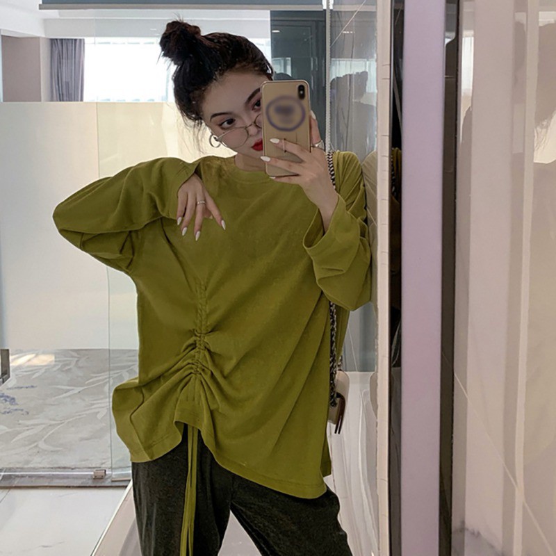 Áo thun tay dài màu trơn dáng rộng thoải mái