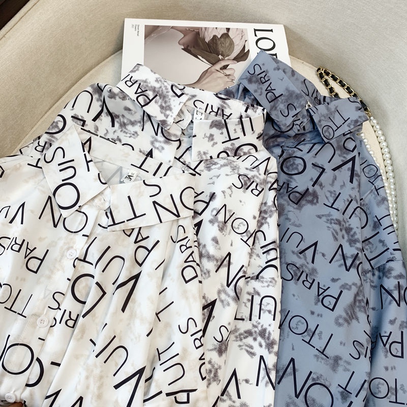 Áo Sơ Mi Nữ Dài Tay In Chữ Graffiti Thời Trang Hàn Quốc Mới