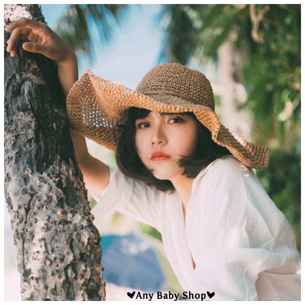 Mũ cói đi chơi, đi biển thắt nơ vành siêu to rộng 2 màu sang chảnh- gấp gọn được (hàng có sẵn) ❣❣