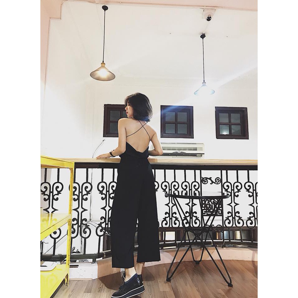 Set áo hở lưng + quần ống rộng - đen trơn | BigBuy360 - bigbuy360.vn