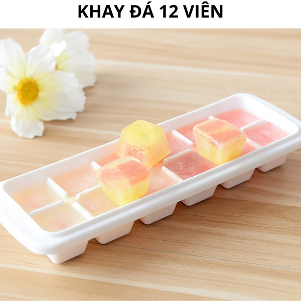 Khay nhựa làm đá cao cấp có nắp đậy vỉ 12 viên đồ dùng nhà bếp