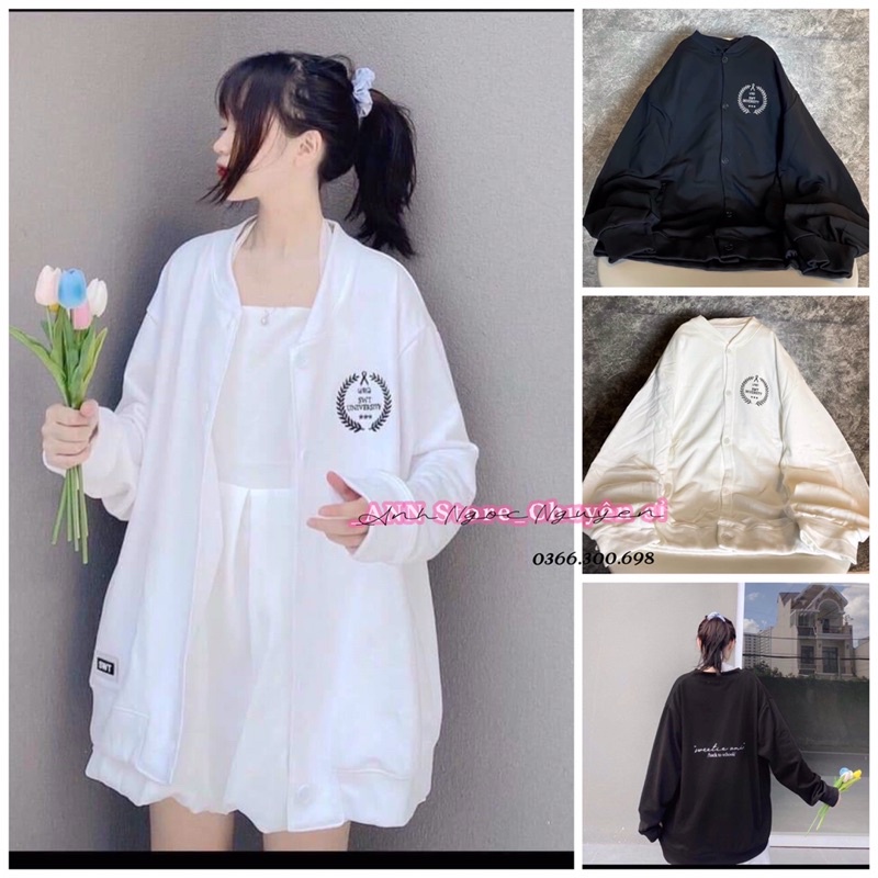 [Ảnh thật] Áo cadigan nỉ ngoại in logo Hàn siêu xinh (annstore)