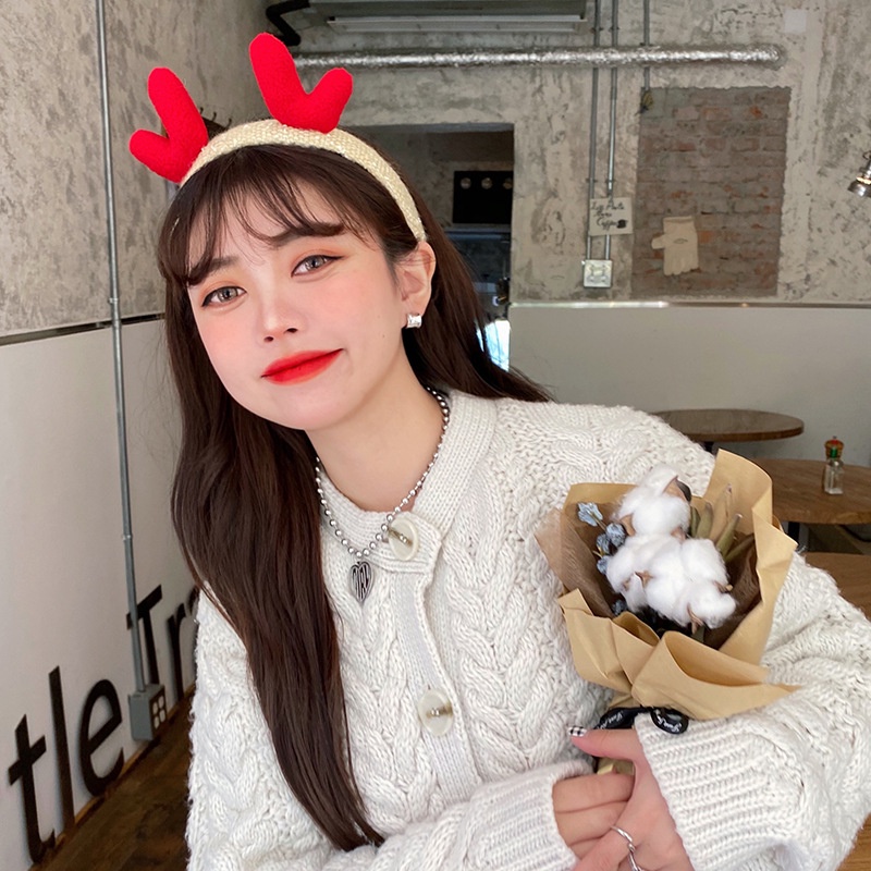 Băng đô sừng hươu, cài tóc trái tim siêu dễ thương cute một me chất liệu nhung mềm, co giãn tốt