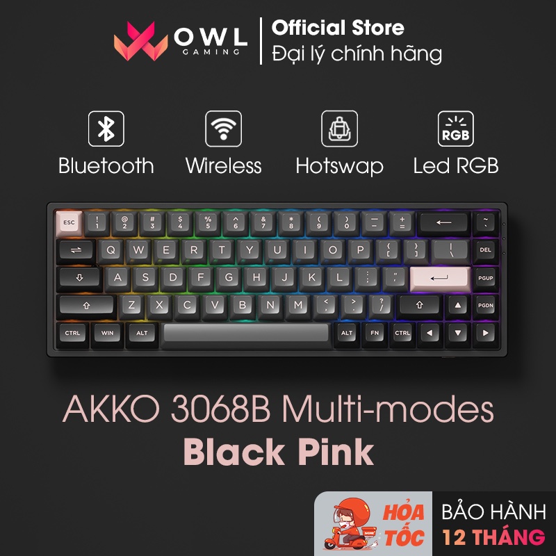 [Mua kèm Deal sốc] Bàn phím cơ AKKO 3068B Multi-modes Black Pink (Không dây / Hotswap / Foam tiêu âm / AKKO CS Jelly sw)