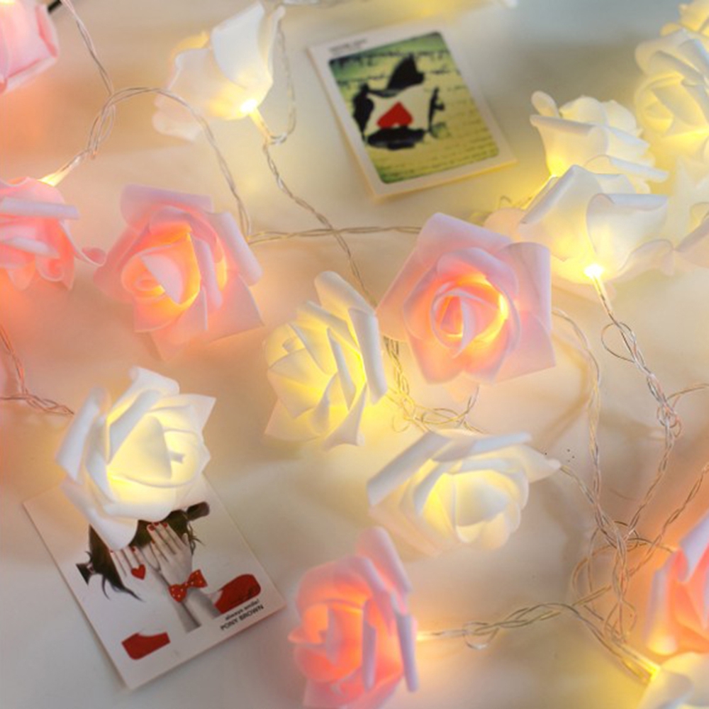Dây đèn 10/20 bóng hình bông hoa hồng trang trí nhà cửa dịp Valentine/Giáng Sinh/tiệc tùng/đám cưới