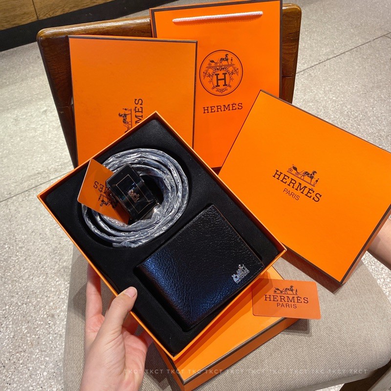 Set Thắt Lưng Ví Nam Chữ H Cam , TONGKHOCHITUE , Set Dây Nịt Nam