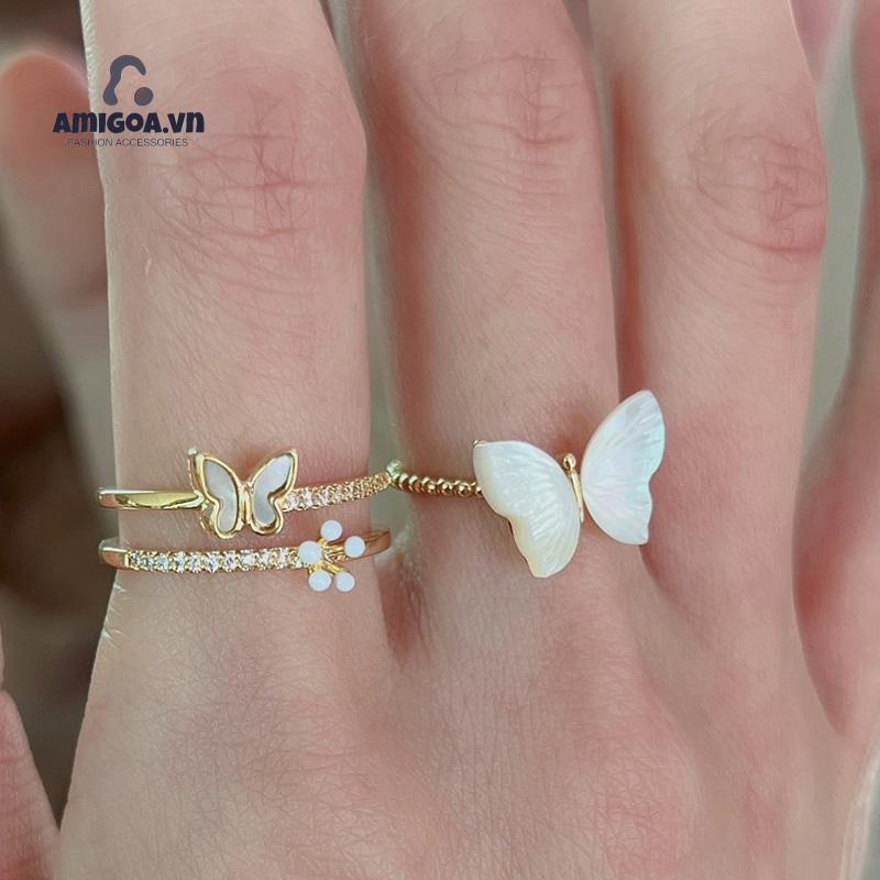 ✨✨ Nhẫn Hình Bướm Đính Ngọc Trai Thiết Kế Độc Đáo Thời Trang Cao Cấp