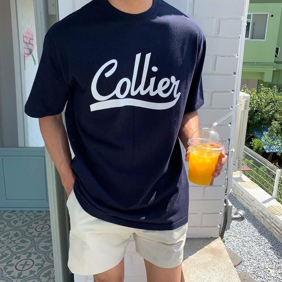 RYAN - Áo thun nam COLLIER ngắn tay vải cotton cổ bo tròn thương hiệu RYAN form rộng phong cách Hàn Quốc