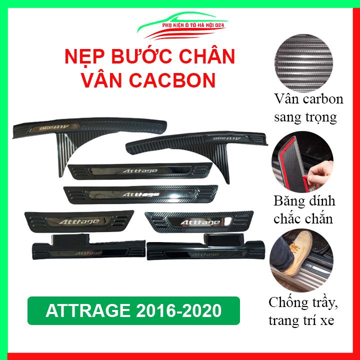 Ốp bậc cửa, nẹp bước chân Attrage 2016-2021 vân cacbon chống trầy bảo vệ trang trí xe