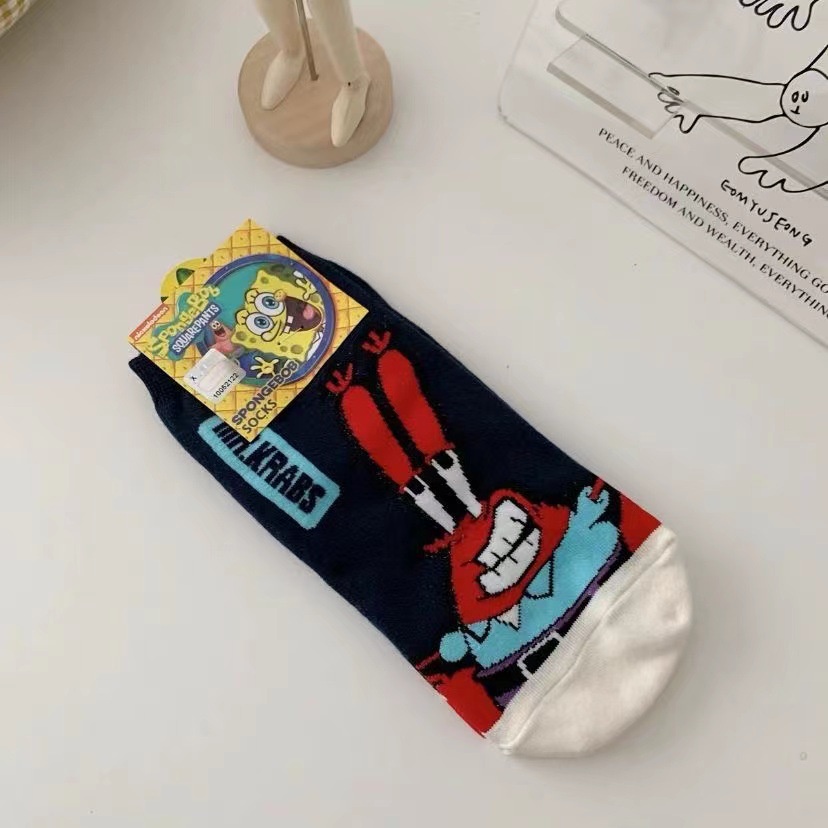 Vớ Thuyền Mỏng Vô Hình Miệng Nông Thoáng Khí Họa Tiết SpongeBob Hoạt Hình Cho Bé Gái