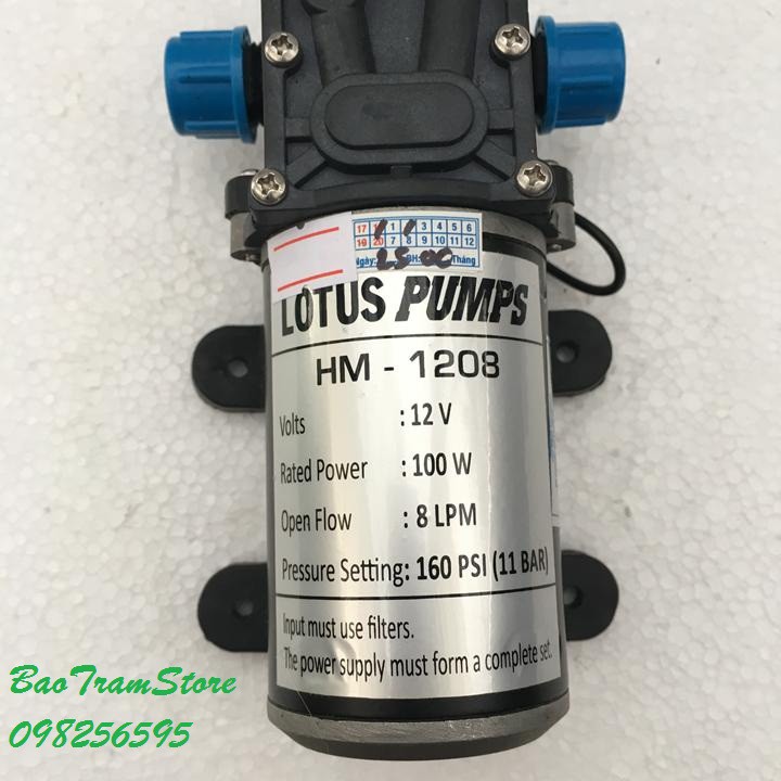 Bán buôn- Máy bơm tăng áp mini 12v tự ngắt 100W 8L/p Lotus Pumps HM-1208 hàng đẹp, nhập khẩu.