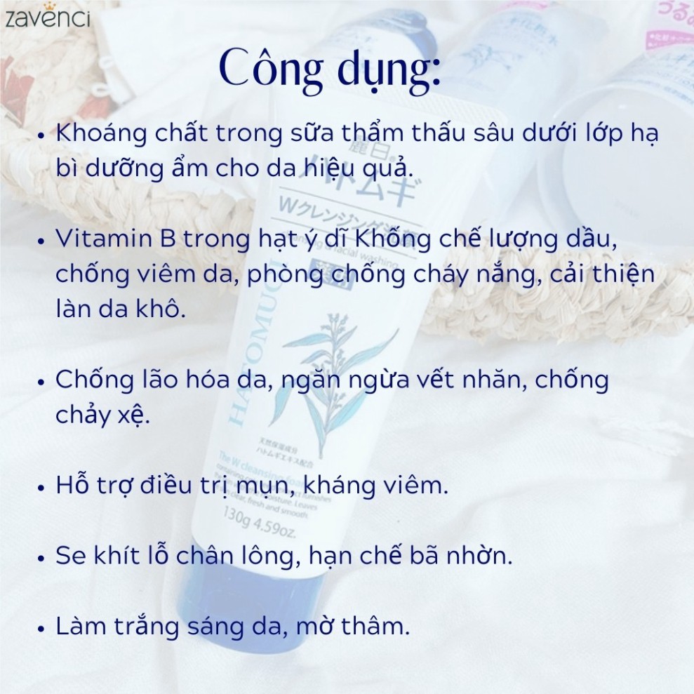 Sữa rửa mặt Ý DĨ Hatomugi Naturie của Nhật mẫu mới 2020 Dưỡng Ẩm Cấp Nước Cho Da Chống Lão Hóa (130ml)