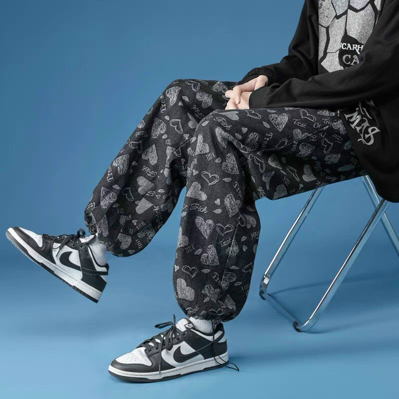 Quần Jogger họa tiết Nam Nữ Unisex Form rộng - quần dài có dây rút cổ chân ống rộng GIDI